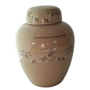 5" Tan Floral Print Ginger Jar With Lid Japan
